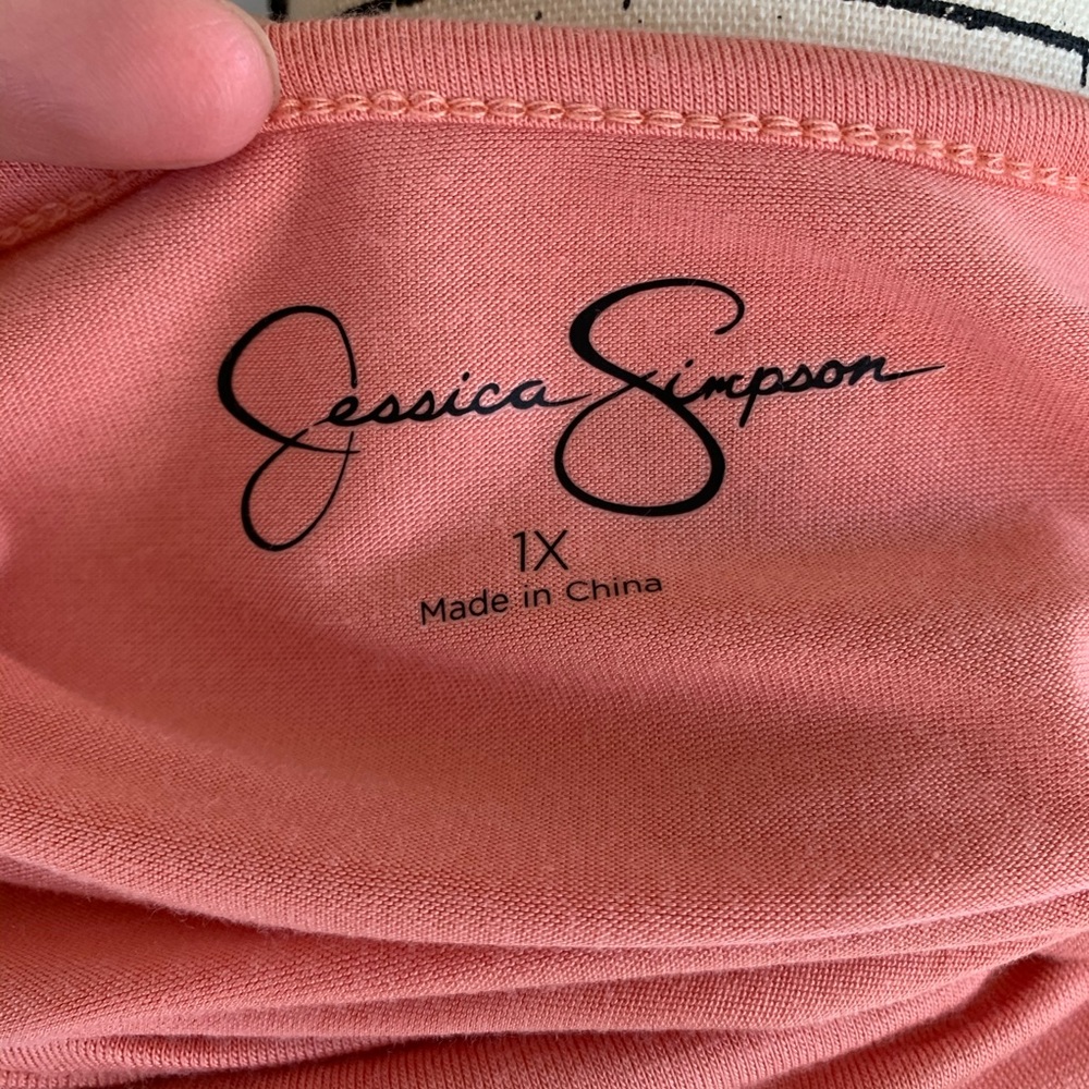 Jessica Simpson Coral Cotton Blend Top Soft Scoop Neck Short Sleeve Tee Coral 1X - Picture 11 of 14